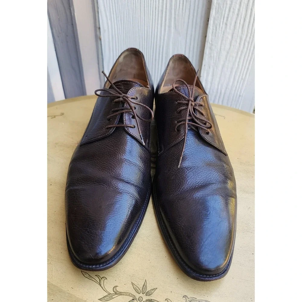 Santoni Sz 11 Brown Leather Derby Oxford Dress Shoes Made in Italy Quiet Luxury